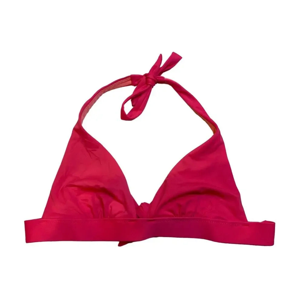 Victoria Secret Bikini Top XS No Pads Halter Ties Plunge Classic Pink VS - EUC
